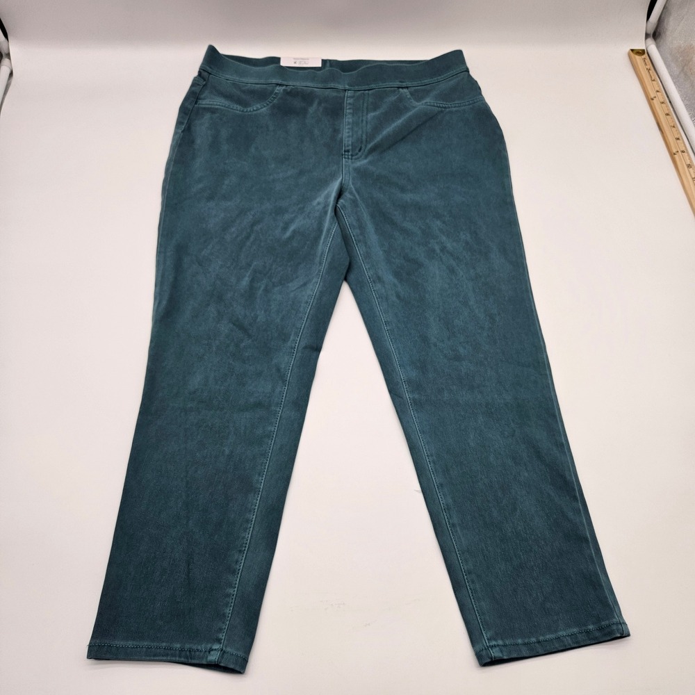 Time and Tru Womens Teal Beige Stretch Pull On Jegging Capri Pants Size L 12-14